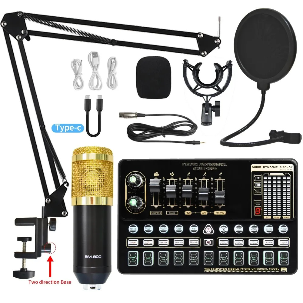 Mikrofoner BM800 Microphone Kits V10 Live Sound Card med justerbar suspension saxarm, chockmontering och popfilter för studioinspelning