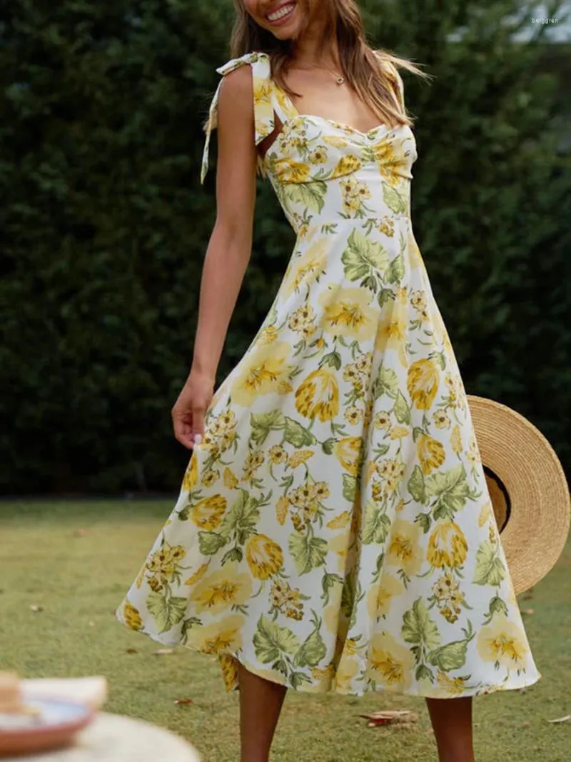 Spaghetti Strap Floral Summer Dress Long Midi Dress Strap Dress