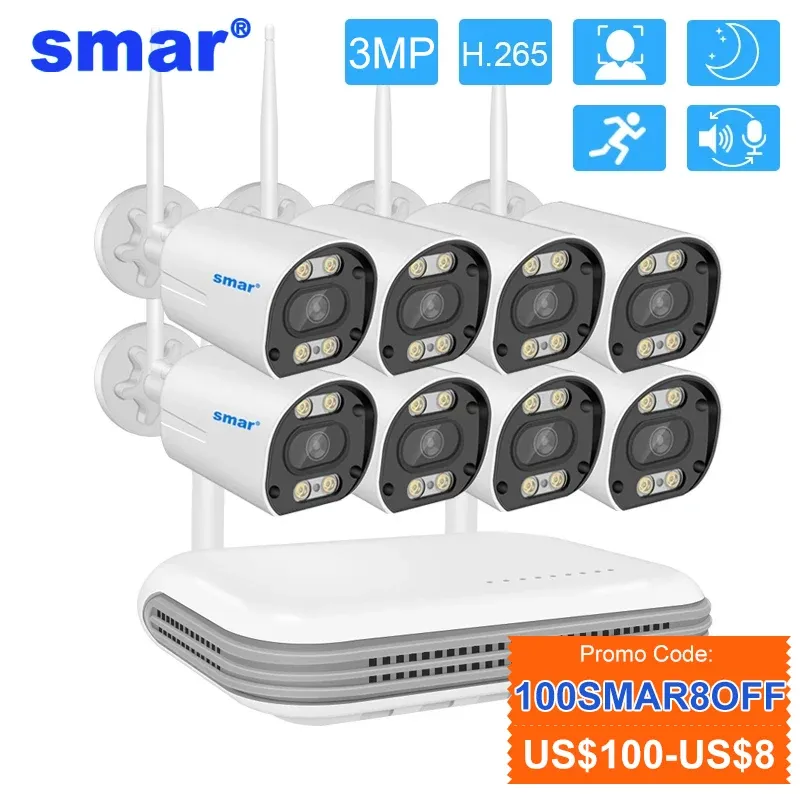 Doorbell SMAR WiFi Camera Kit 3MP Two Way Audio H.265 HD AI Face Detect Outdoor Security CCTV 8CH NVR Video Surveillance System ICSEE