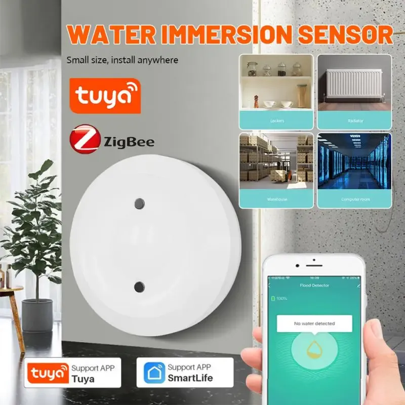 Detektor Tuya vattenläckedetektor SCENE Linkage Zigbee Flood Sensor Water Linkage Alarm Långt batterilivslängd Läckage Sensor Smart Home