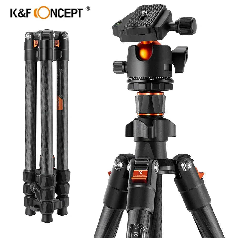 Microphones KF Concept 63.78インチカーボンファイバーカメラDSLR用のポータブルトラベルトリポード360度パノラマボールヘッドクイックリリース