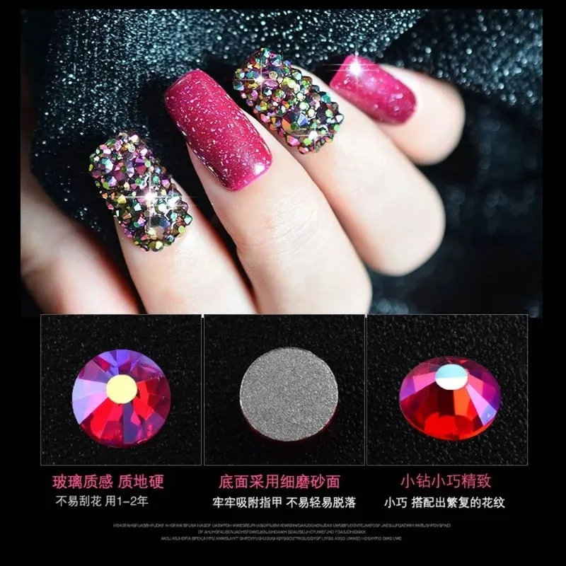 2024 12 roostersnagel glitter rhinestones zilveren vlakke bodem boor diamant voor uv nagellak gemengde maat regenboog nagel sieraden - voor nagel