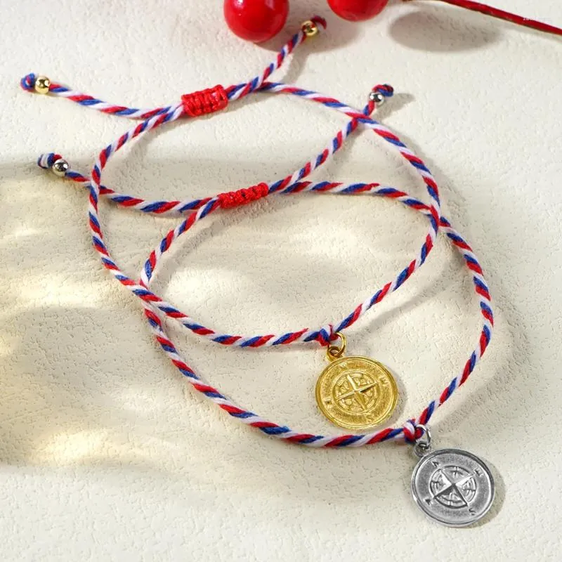 Bracelets de liaison go2boho martis tradition bijoux or / argent couleur en relief boussole pendentif mode tissé 2024 March grec pour les femmes