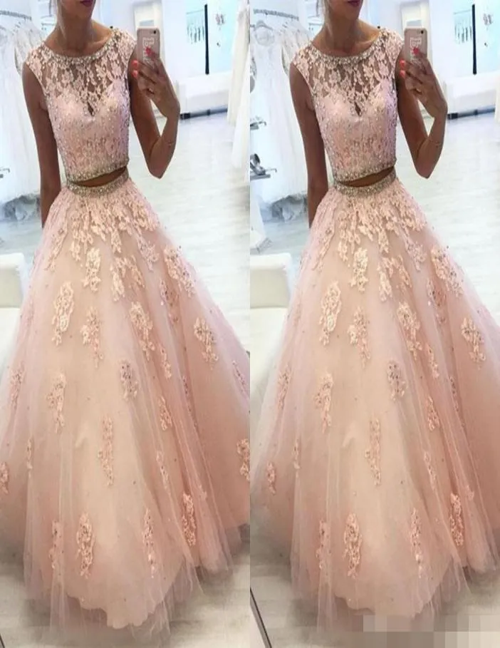 Vestidos de baile de renda de duas peças com tule de cristal de miçangas Uma linha Sweet 16 vestidos de espartilho vestidos formais por 15 anos Prom2533232