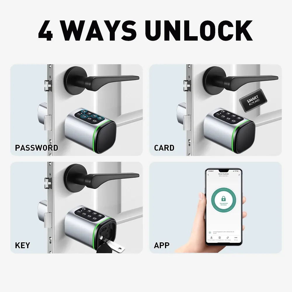 Verrouiller Tuya Smart Electronic Cylinder Lock Ajustement sans clé Mot de passe de mot de passe de mot de passe mobile Application Digital Euro Locks for Smart Home Security