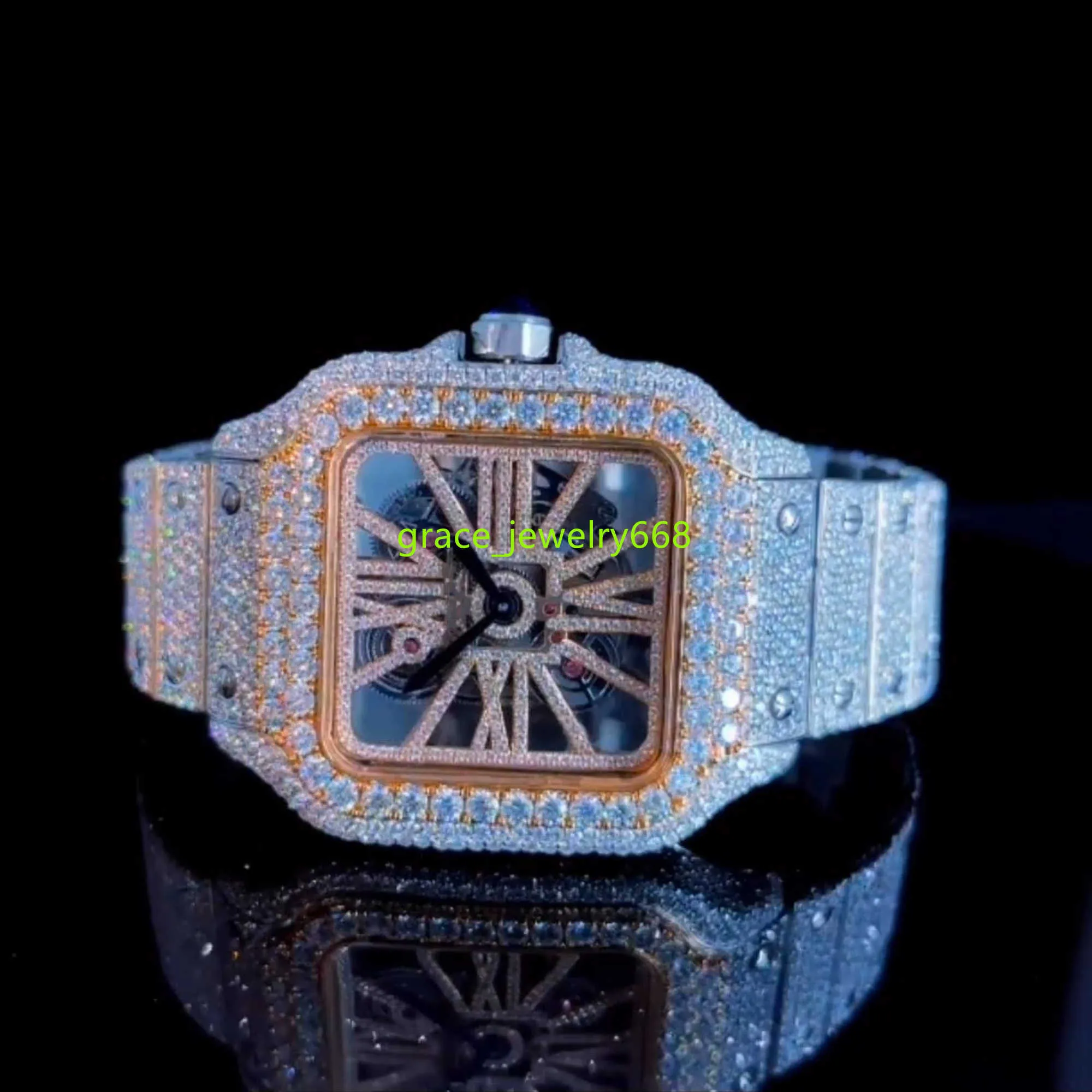 Exquisite Personalized Engraved Moissanite Bust Down Watch Luxury Hip Hop Wristwatch for Men