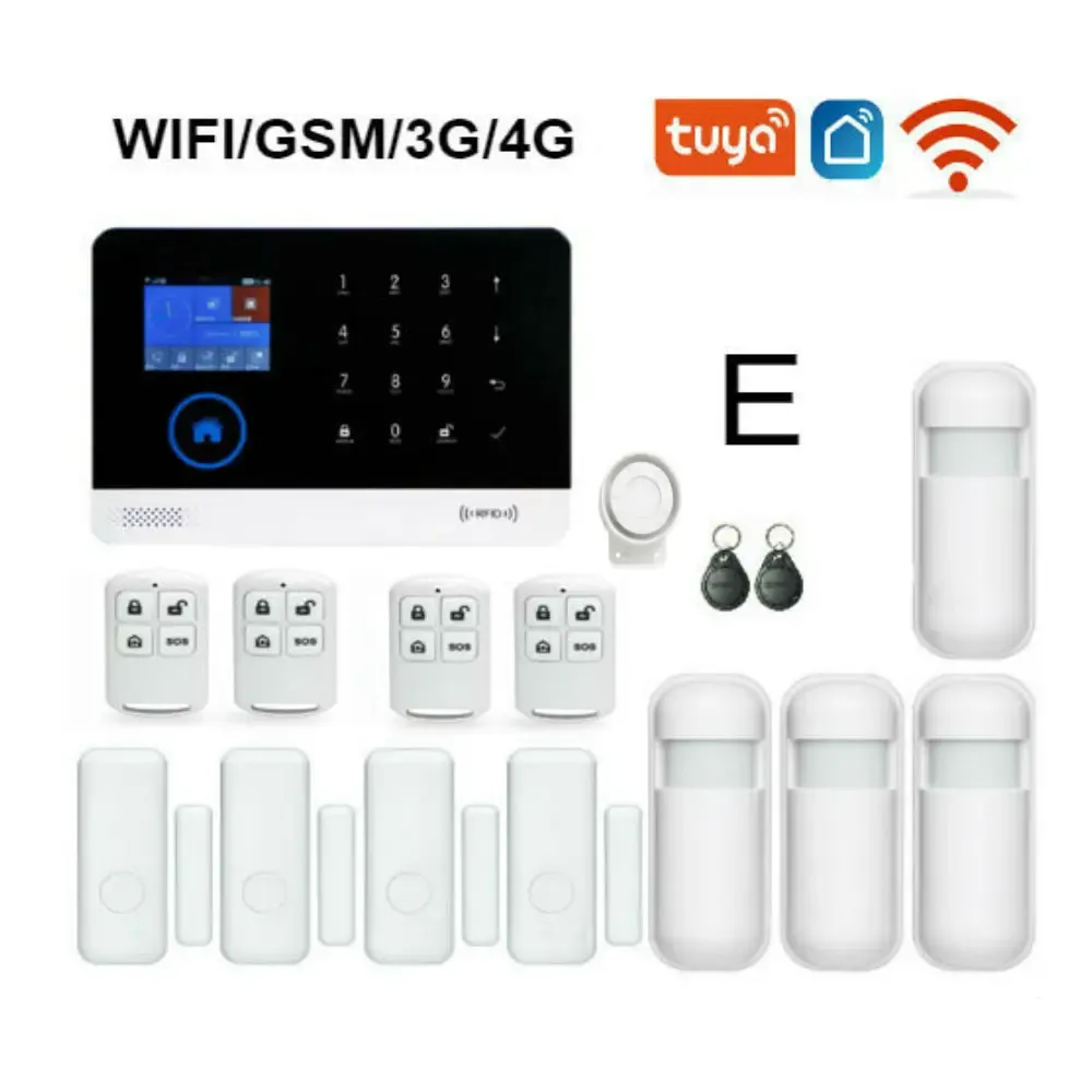 Kits 4G GSM Alarm System Tuya Smart Life App Control Door/Window Sensor PIR Motion Detection Wifi GSM Home Burglar Security Alarm