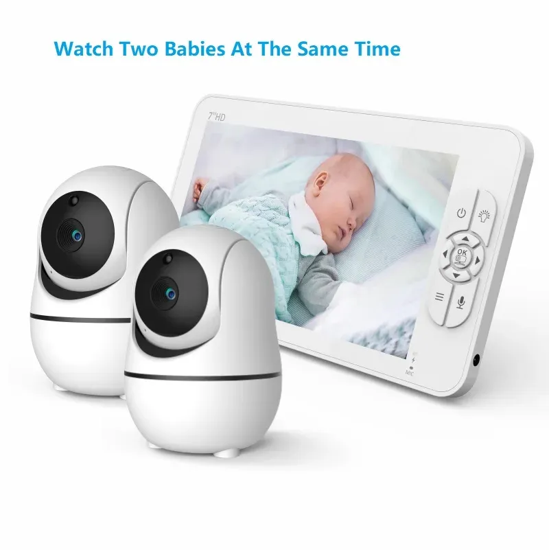 Monitorer 7 tum trådlös babymonitor med PTZ -kamera hög upplösning Nanny Security Camera Night Vision Temperaturövervakning