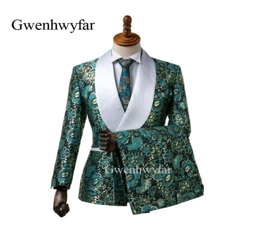 2018 Nowa elegancka marka szal Lapel Wedding Suit Flower Dwuzroczne garnitury ślubne dla mężczyzn Slim Fit Formal Groom Wear T5746650