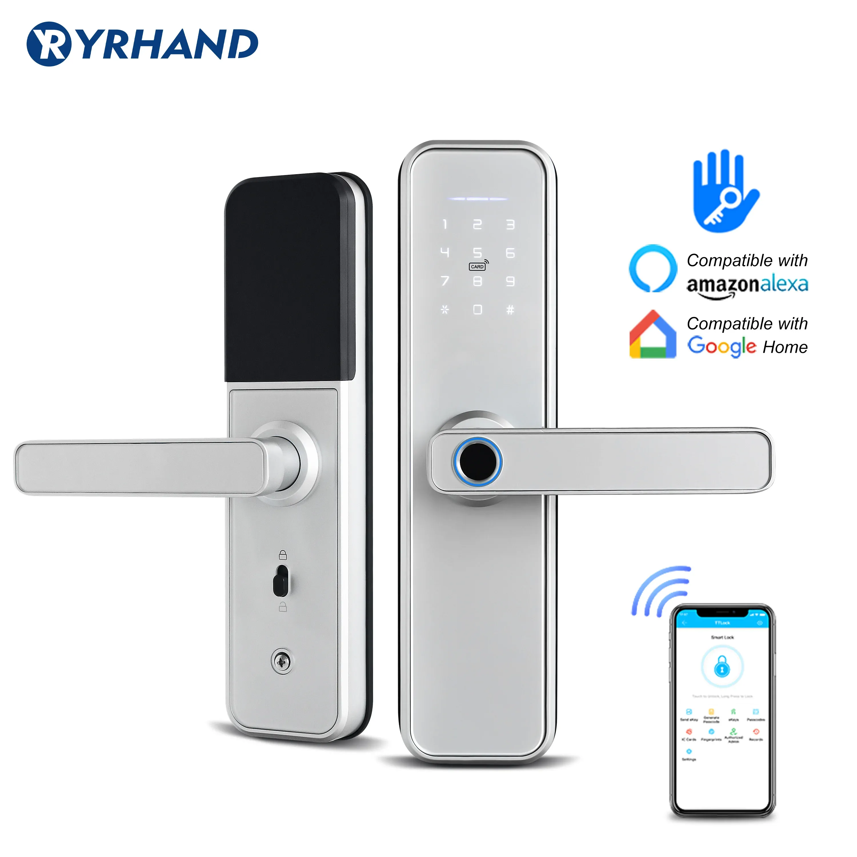 Verrouiller X5 WiFi Electronic Smart Door Lock avec TTLOCK App Security Biométric Imprint Intelligent Lock avec mot de passe RFID Card