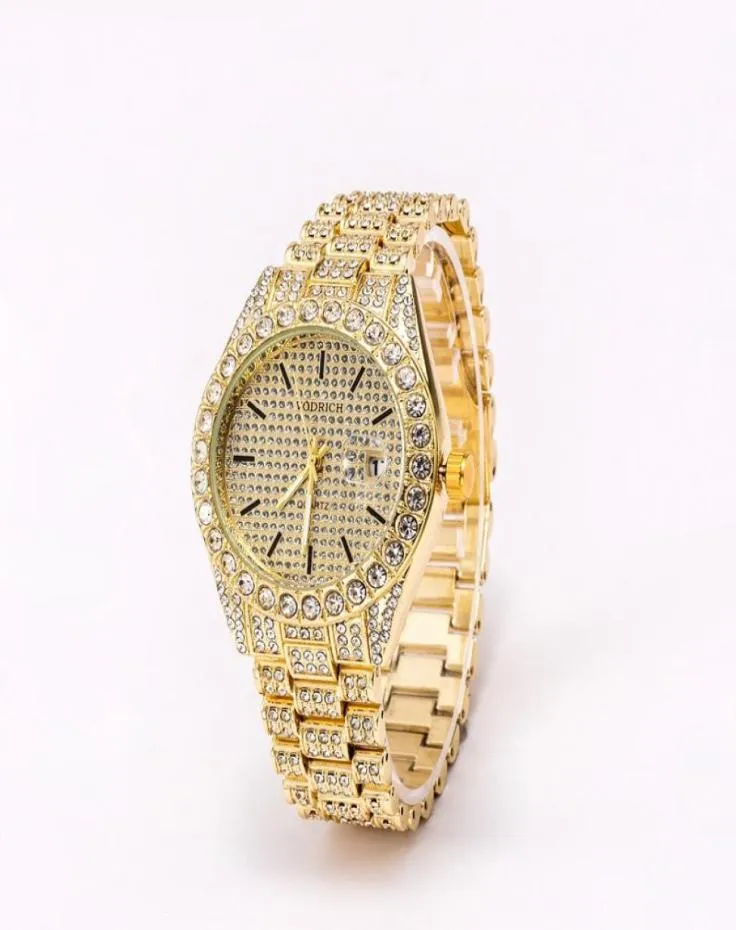 MEN039S 2021 Classic Quartz Gold Außenhandel Full Diamond Watch Datum drei Perlen Uhr Gem Watch Whole3340070