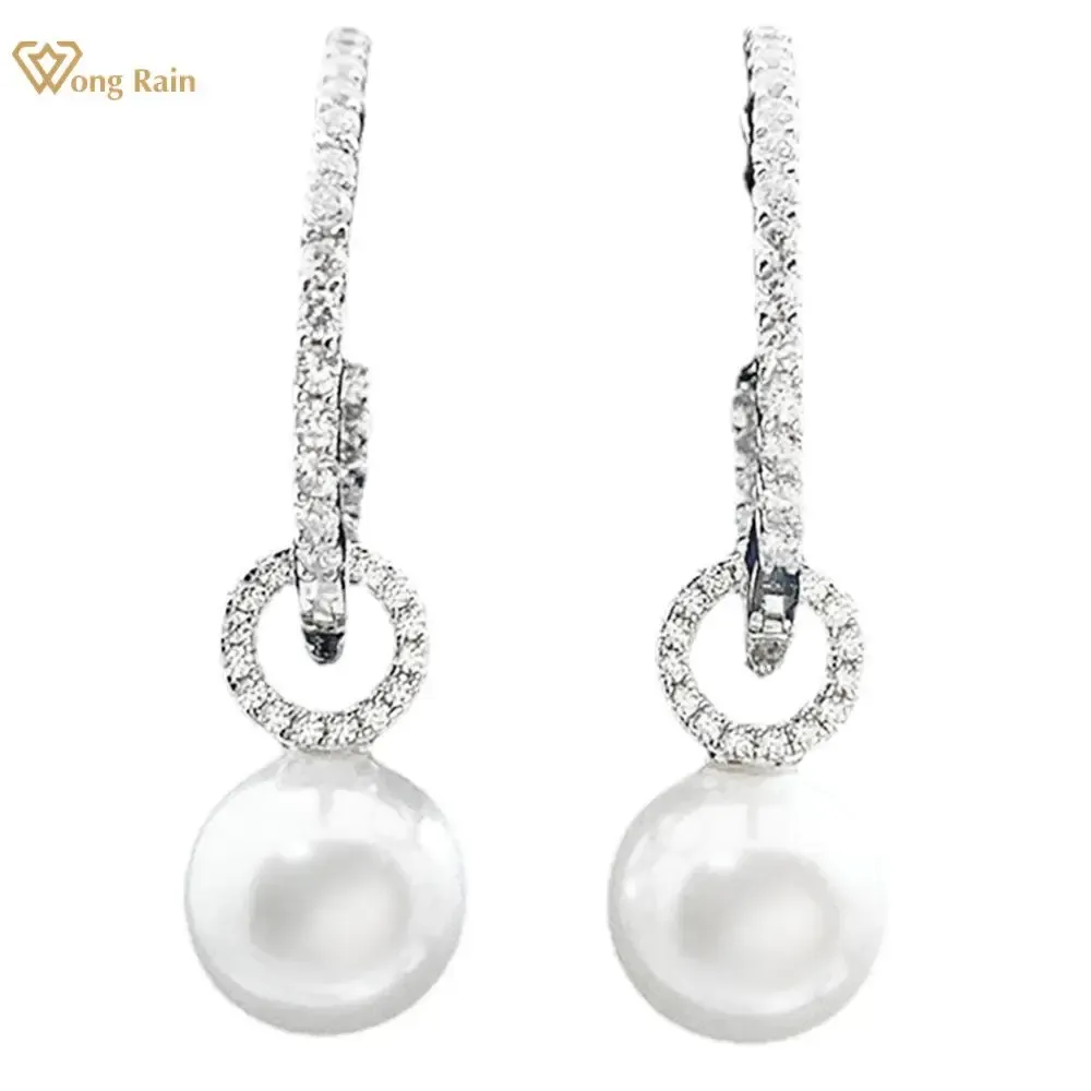 Oorbellen Wong Rain 100% 925 Sterling Silver Pearl High Carbon Diamonds edelsteen bruiloft druppel Dange oorbellen fijne sieraden groothandel