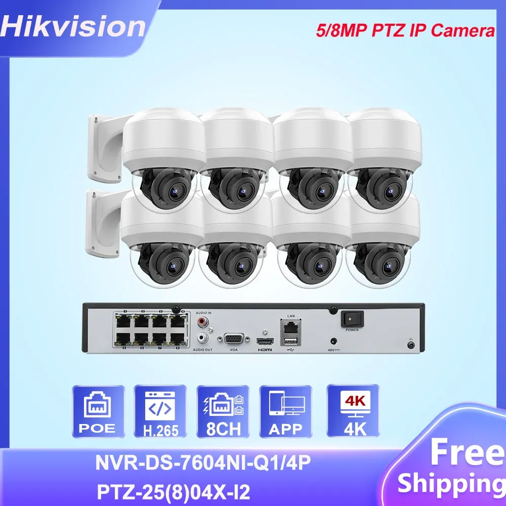 Sistema HikVision Compatibile Video Sicurezza CCTV KIT SISTEMA 8PCS 5/8MP 4x Zoom Ottica PTZ Camera HikVision 8ch Poe NVR DS7608NIQ1/8P