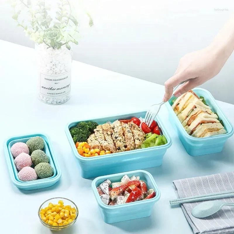 Opslagflessen draagbare scherper keuken organisator vouwen siliconen lunchbox plastic container nuttige dingen voor accessoires