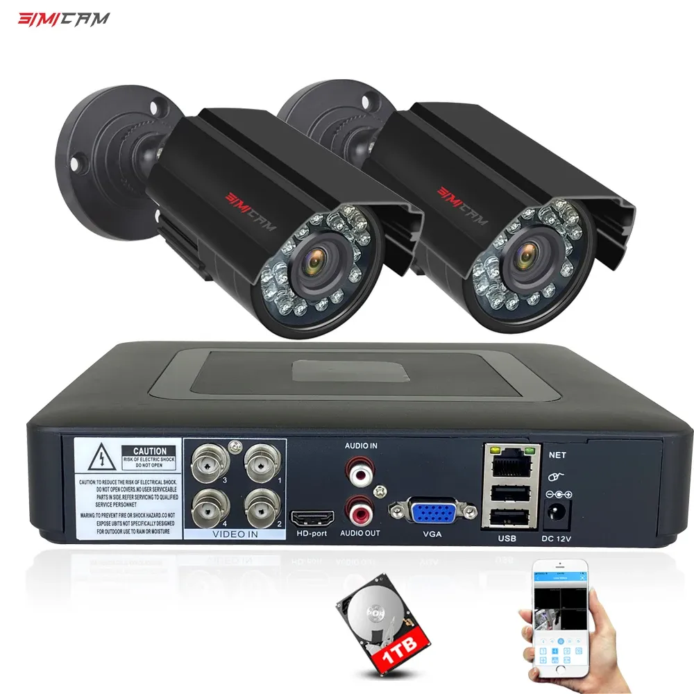 Sistema 1080p Câmera de segurança Sistema CCTV Recorder 4CH DVR 2PS AHD Analog Analog Outdoor Night Vision Acesso remoto Conjunto de vigilância em vídeo caseiro