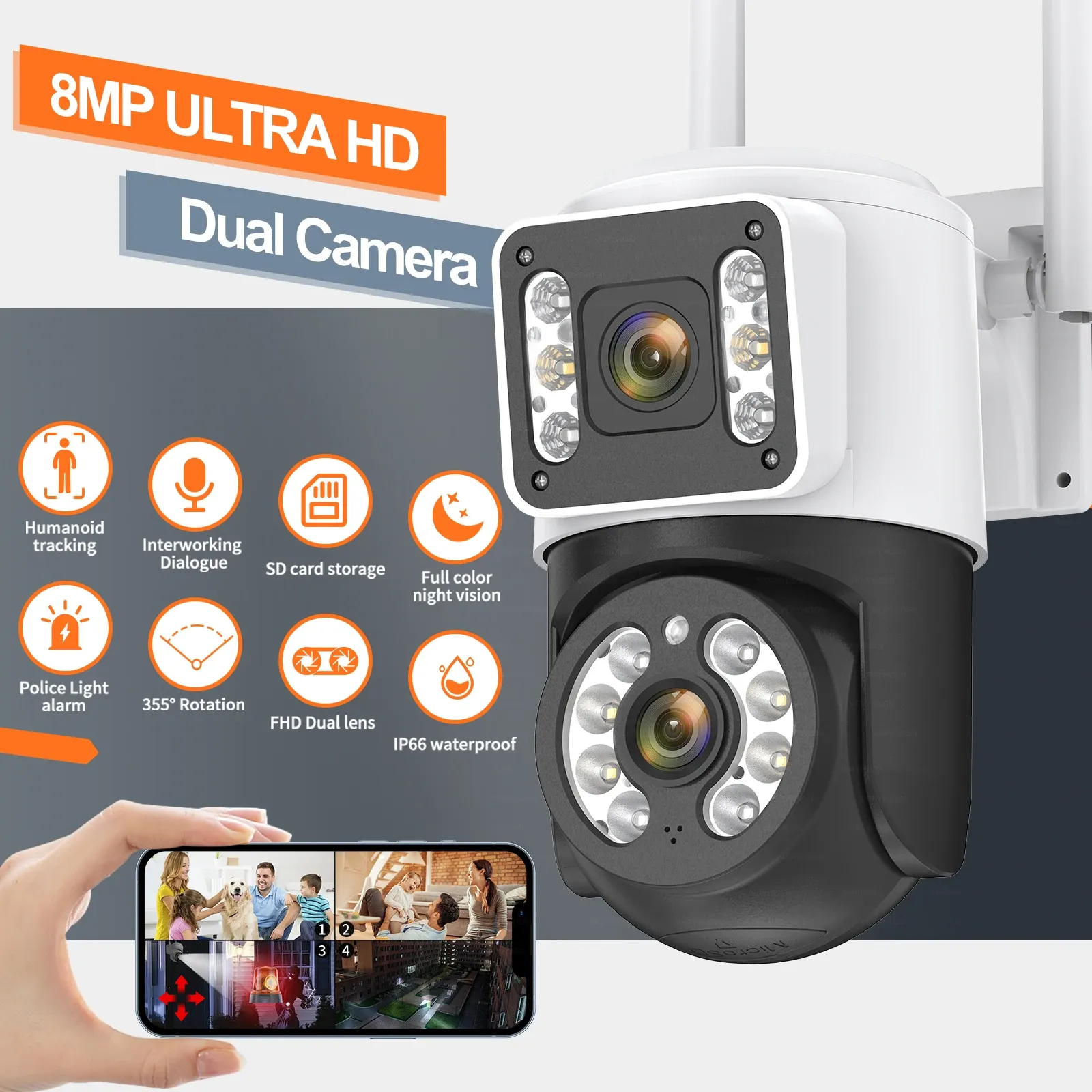 Kameror 1/2st utomhuskamera 8MP CCTV IP WiFi Surveillance Camera Watertisect Security Protection Wireless Home Monitor Track Alarm 360 °