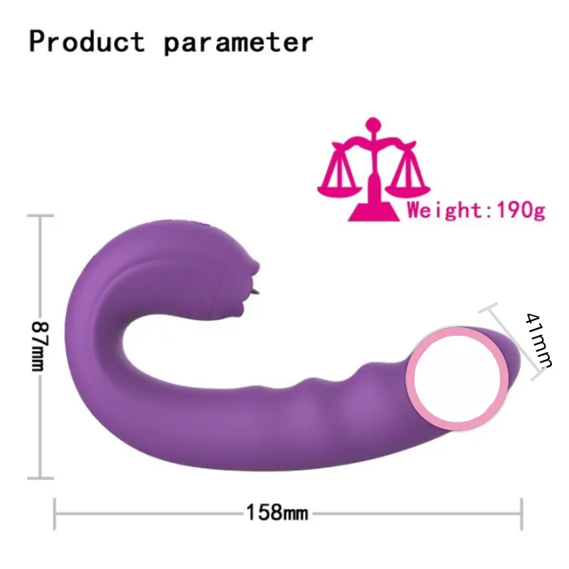 Sexleksaker G Spot Vibrator 2 i 1 klitisk tunga dildo Vaginal vibrerande anal bröstnippel massager rumpa plugg, vuxna sexleksaker för kvinnliga par