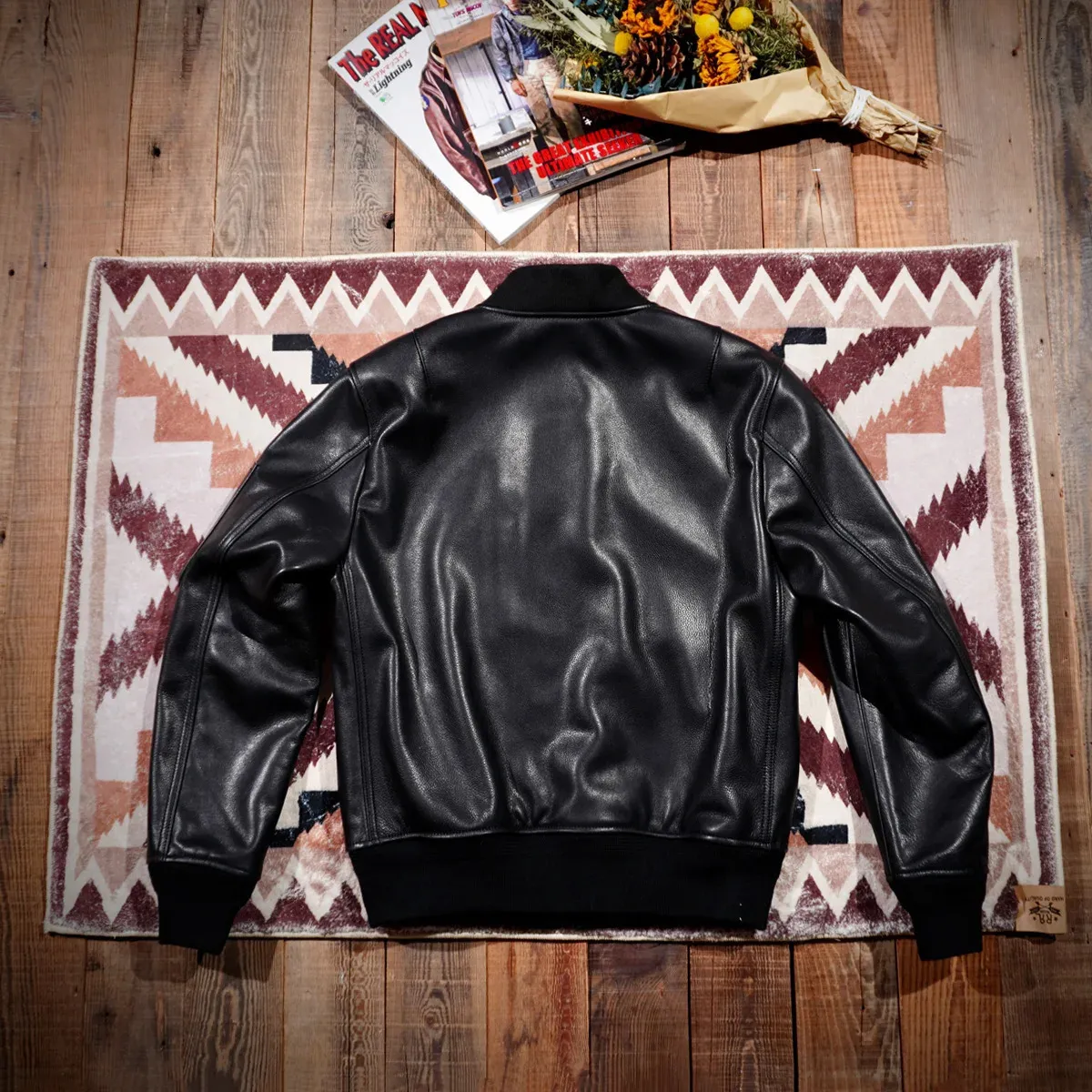 MA1 Flight Bomber Jacket Water Dyed Cowhide Leather Motorcycle