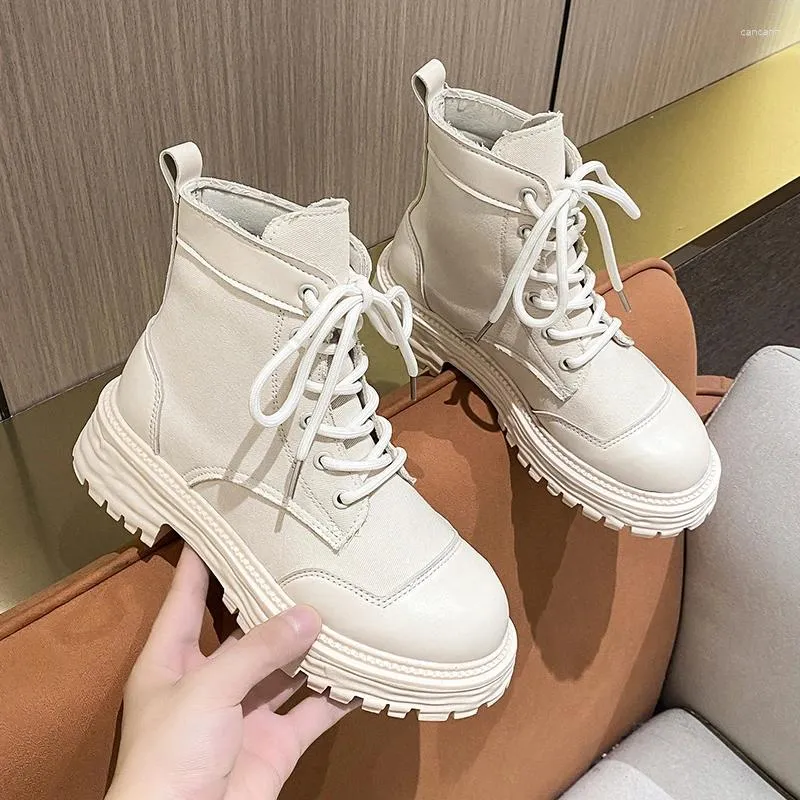 Sapatos casuais moda e confortável e confortável, elevando botas femininas outono mulheres canvas de sola grossa não deslizamento