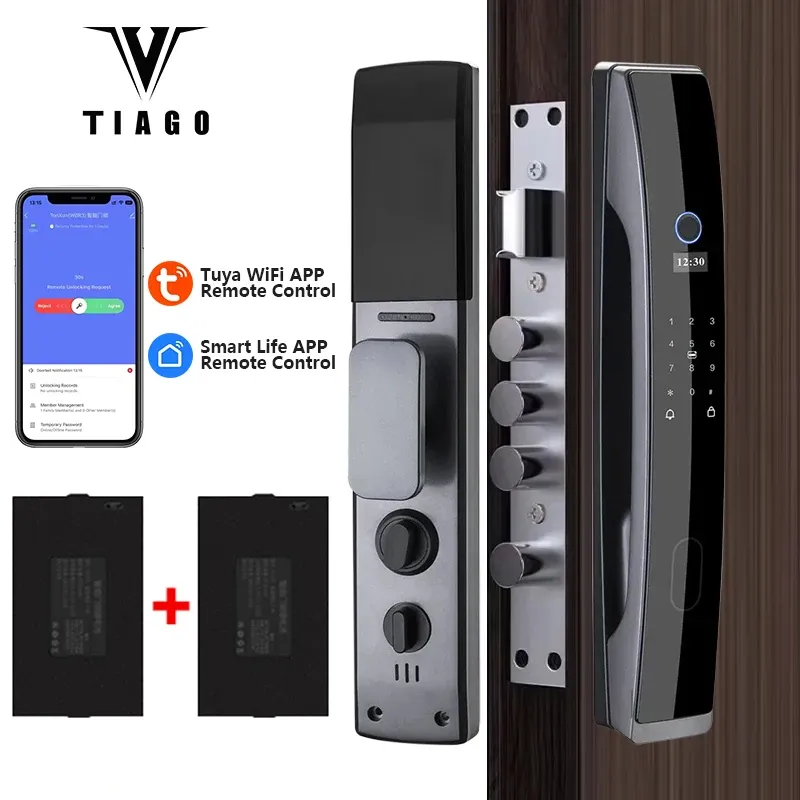 Lock TIAGO A7 TUYA WIFI Remote Unlock Temporary Password Fingerprint Magnetic Card Password Key Fully Automatic Smart Door Lock