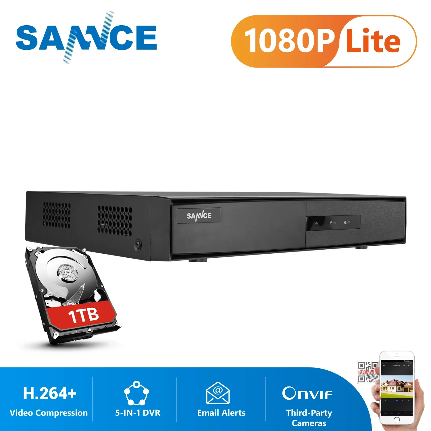 Recorder Sannce 1080n 4 Channel 5in1 DVR Security CCTV CCTV DVR 4CH Hybrid DVR поддержка AHD TVI CVB CVBS IP -камера