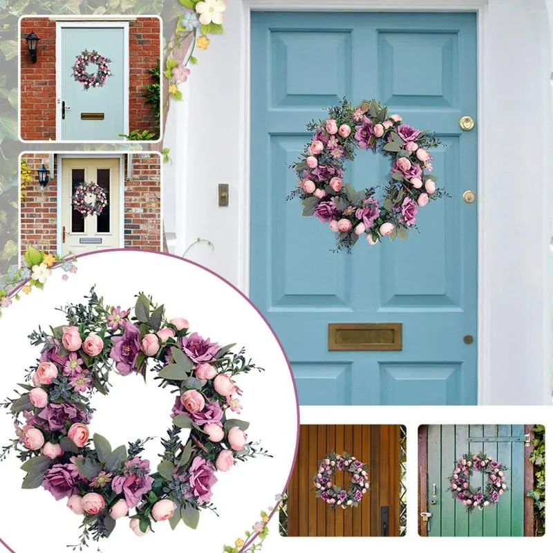 Decorative Flowers Heart Shaped Door Wreath Front Porch Wall Garland Home Decor Window Wedding Hanging