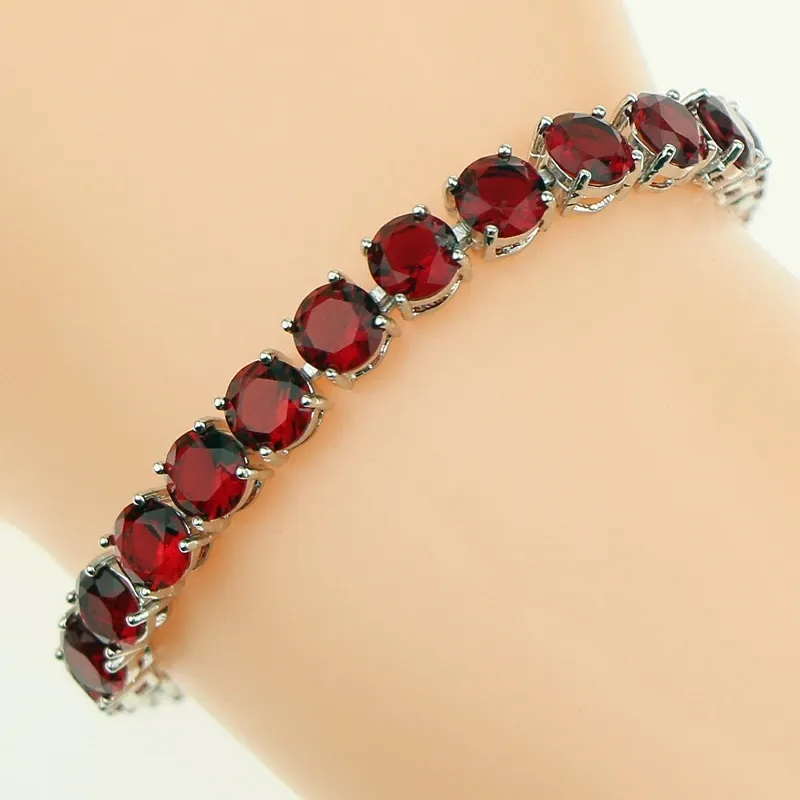 Bangles Bridal Red Garnet White Zircon criou jóias de jóias Sier Link Chain Bracelet 21cm for Women Free Gift Box