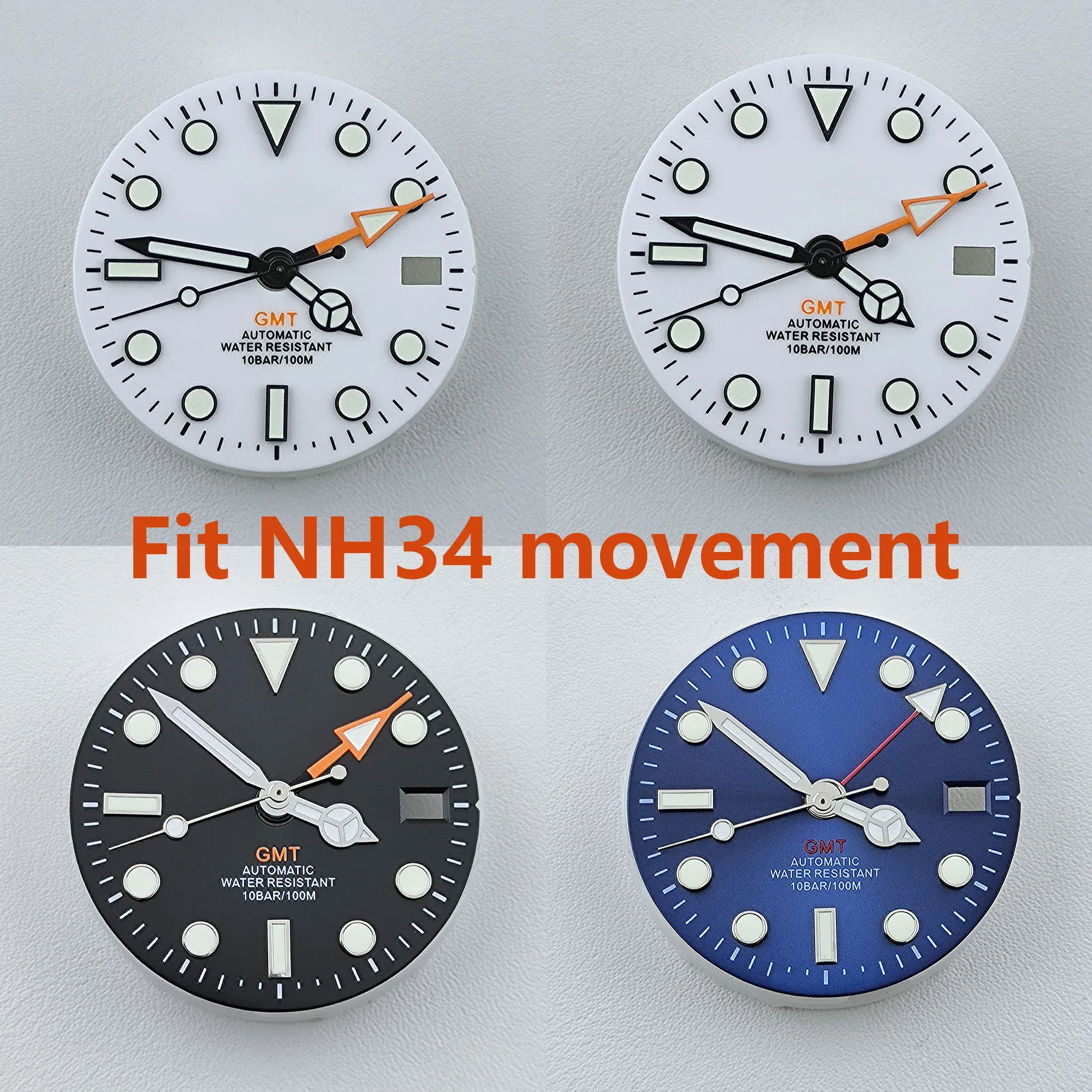 Kits NH34 Dial 28,5 mm S Dial GMT vier handen Green Luminous Watch Dial voor NH34 Movement Watch Accessoires Repair Tool