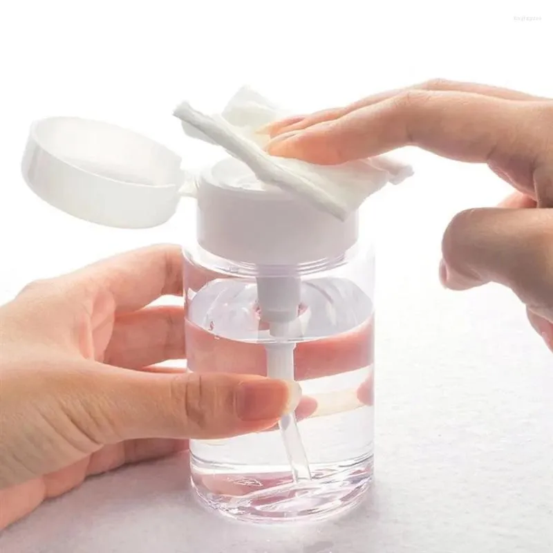 Storage Bottles 100ml 200ml Portable Travel Refillable Bottle Empty Plastic Nail Polish Remover Alcohol Liquid Press Pumping Dispenser