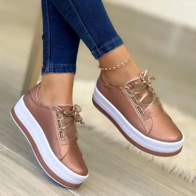 Sapatos casuais senhoras mulheres planas couro artificial cor sólida forma redonda renda grossa renda aumentada anti -vislip