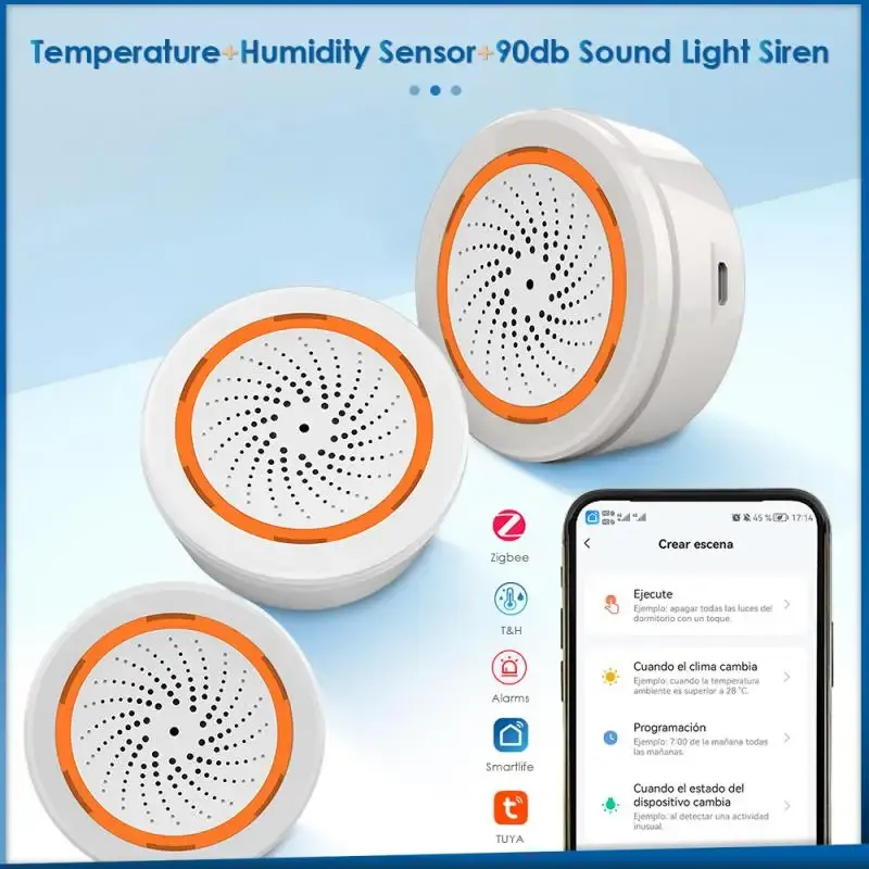 Siren Tuya Zigbee Sirene Alarm Ingebouwde Temperatuur Vochtigheid czujnik 3 w 1 90db Light Alarm Werken Met Smart Leven Wifi Zigbe