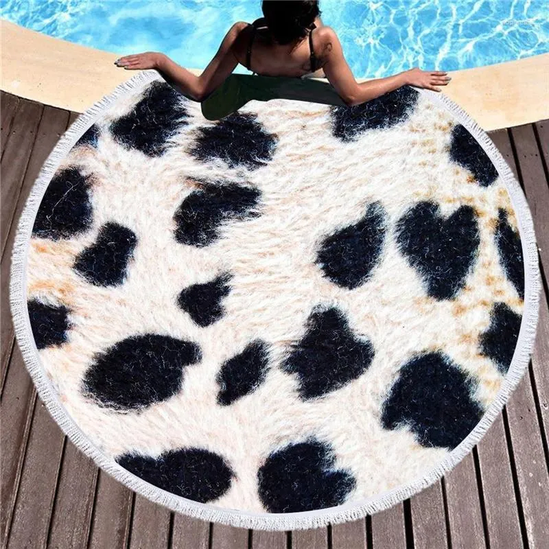 Handdoek dierenbont korrel strand met kwastje 150 cm ronde zachte microvezel zwembad yoga picknickdeken