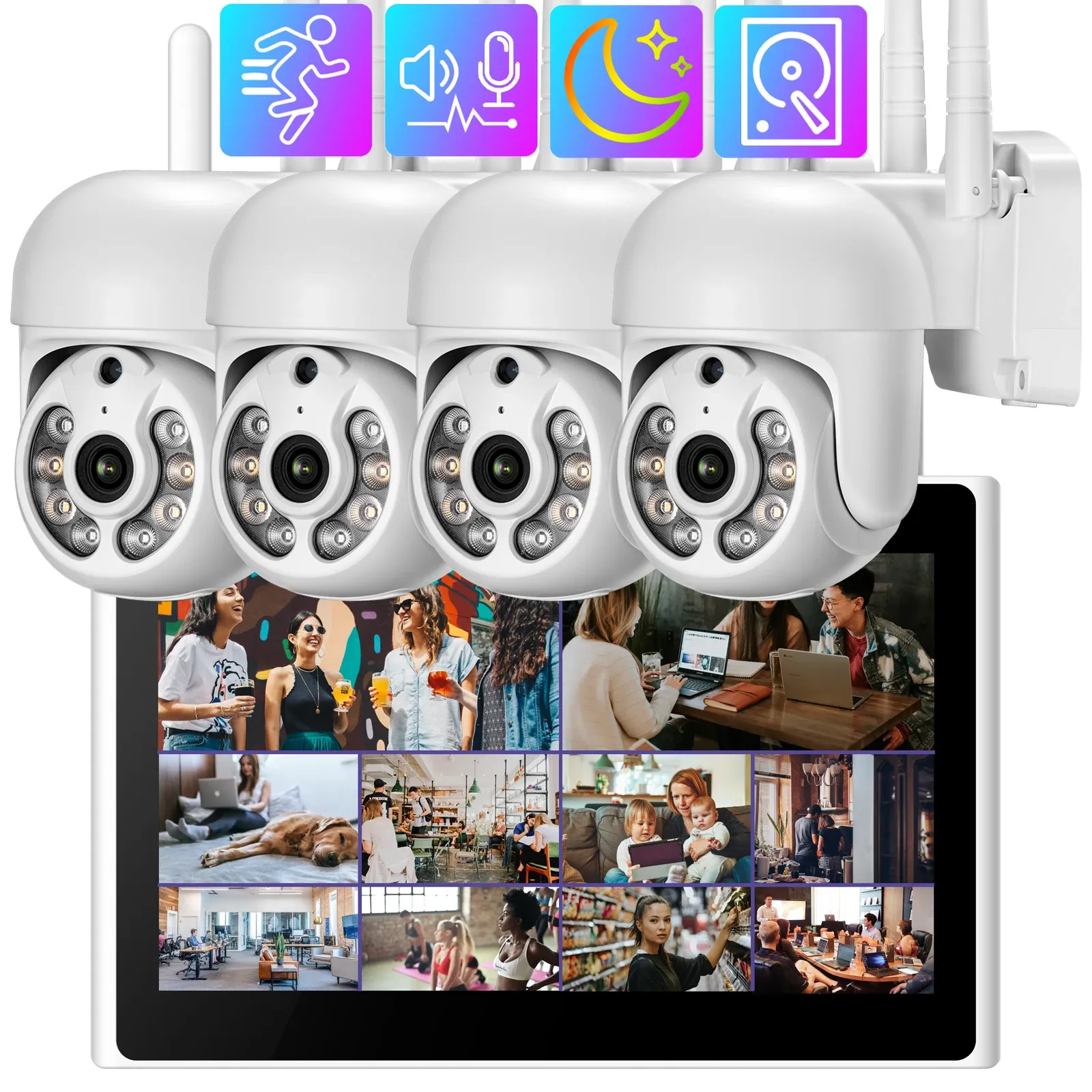System Gadinan WiFi PTZ Camera 10ch 10.1 "Skärm NVR Kit Monitor P2P Auto Track Security System Intercom Smart Home Surveillance CCTV