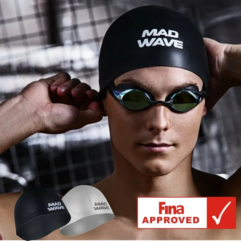 Akcesoria Madwave Swimming Caps Szybki pływanie silikonowe czapki FIA Zatwierdzenie FIA ​​HAW HAT WODY ODPOWIEDNI MĘŻCZYZN