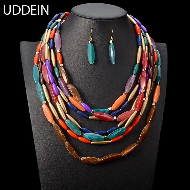 UDDEIN EST Fashion Color Beads Multi Stray Necklace Women Party Gioielle