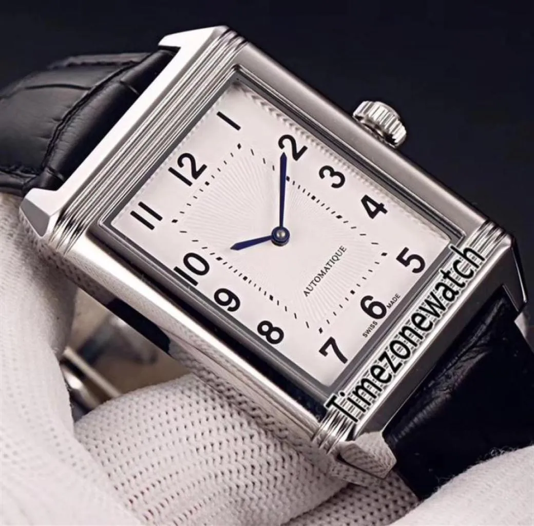 NEUES REVERSO CLASSIC MEDISTER Dünn 2548520 Miyota 8215 Automatische Herrenbeobachtung Stahlhülle weißes Zifferblatt schwarzer Lederband TimezoneWatch E6591247