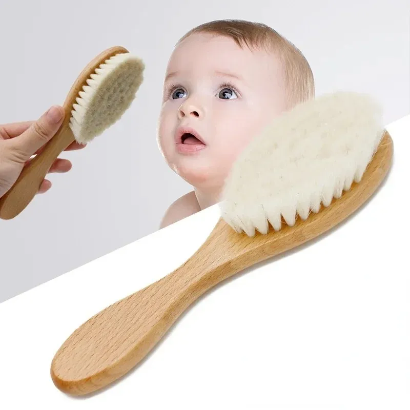 Ny babyvård Pure Natural Wool Baby Wood Brush Comb Brush Baby Hairbrush Nyfödd hårborste Spädbarnskam Huvudmassager
