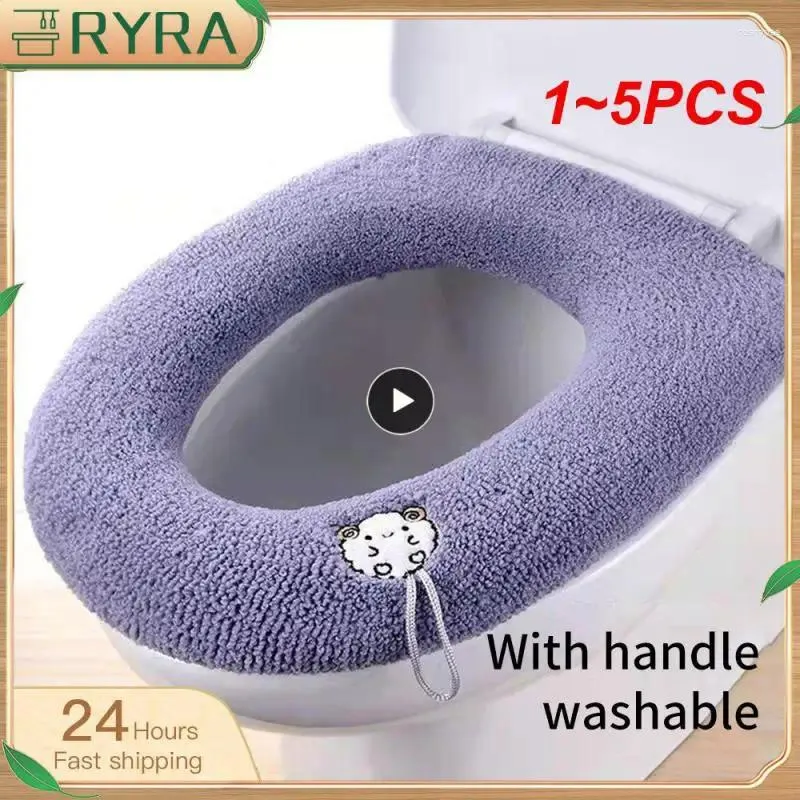 Toilettensitz Deckt 1-5pcs Winter warme Abdeckungsmatte Badezimmerpolsterkissen mit dicker weicher waschbarer Wärmer