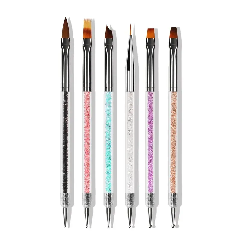 2024 Double Head Nail Dotting Painting Draw Liner Brush Acrylic UV Gel Polish Liner Flat Pen Nail Art Manicure Kit for Nail Art