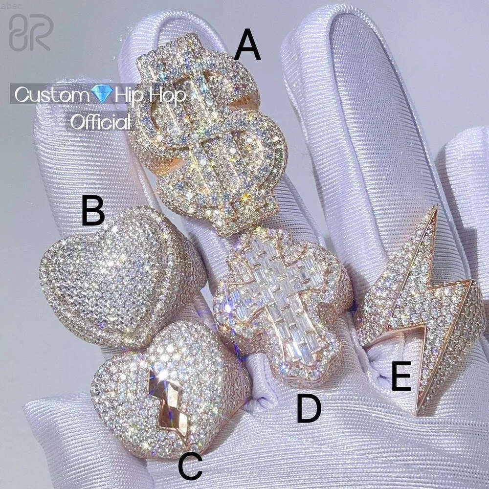 Custom Pass Diamond Tester Hip Hop Vvs Moissanite Ring Iced Out 925 Silver Letter Cross Ring 10k 14k Gold Men Fine Jewelry Ring