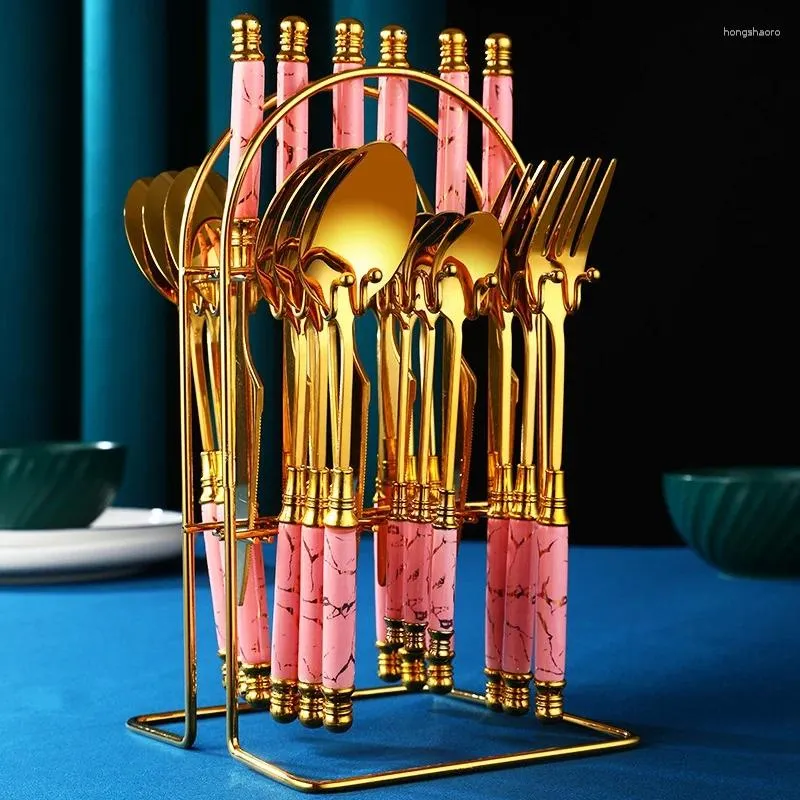 Ensembles de vaisselle -24pcs Gold Ensemble de table en acier inoxydable avec rangement de couteaux à couteau à fourche de luxe Cutlery