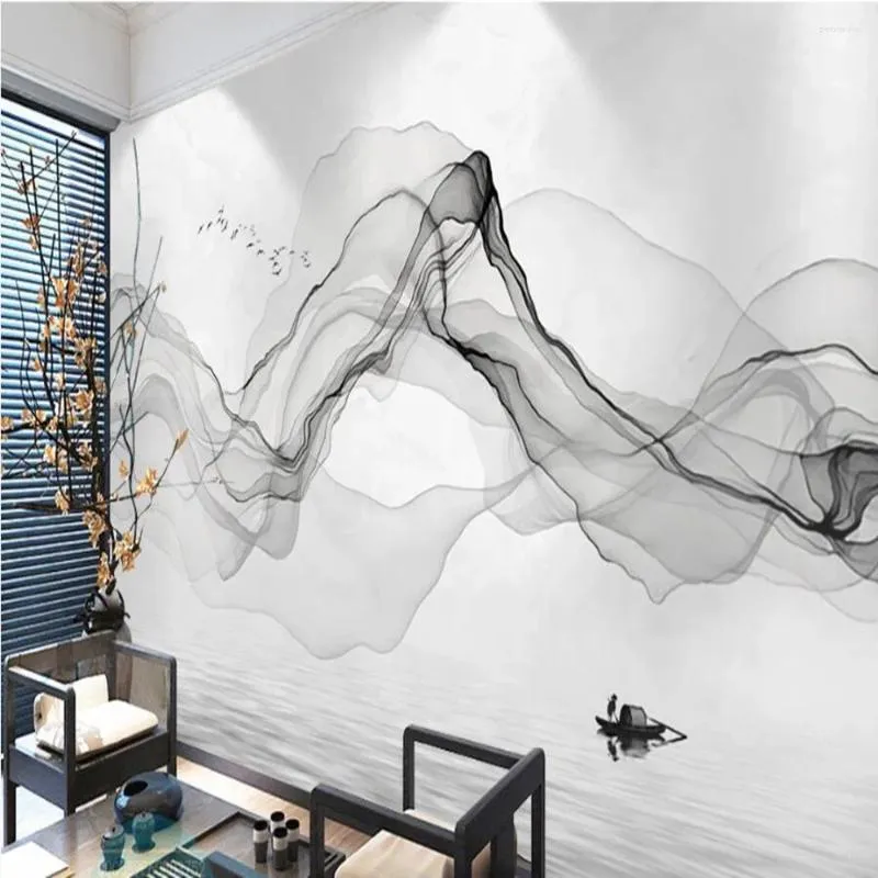 Bakgrundsbilder Milofi Anpassad stor tapet Mural 3D Abstract Ink Lines Mood Landscape TV Bakgrund