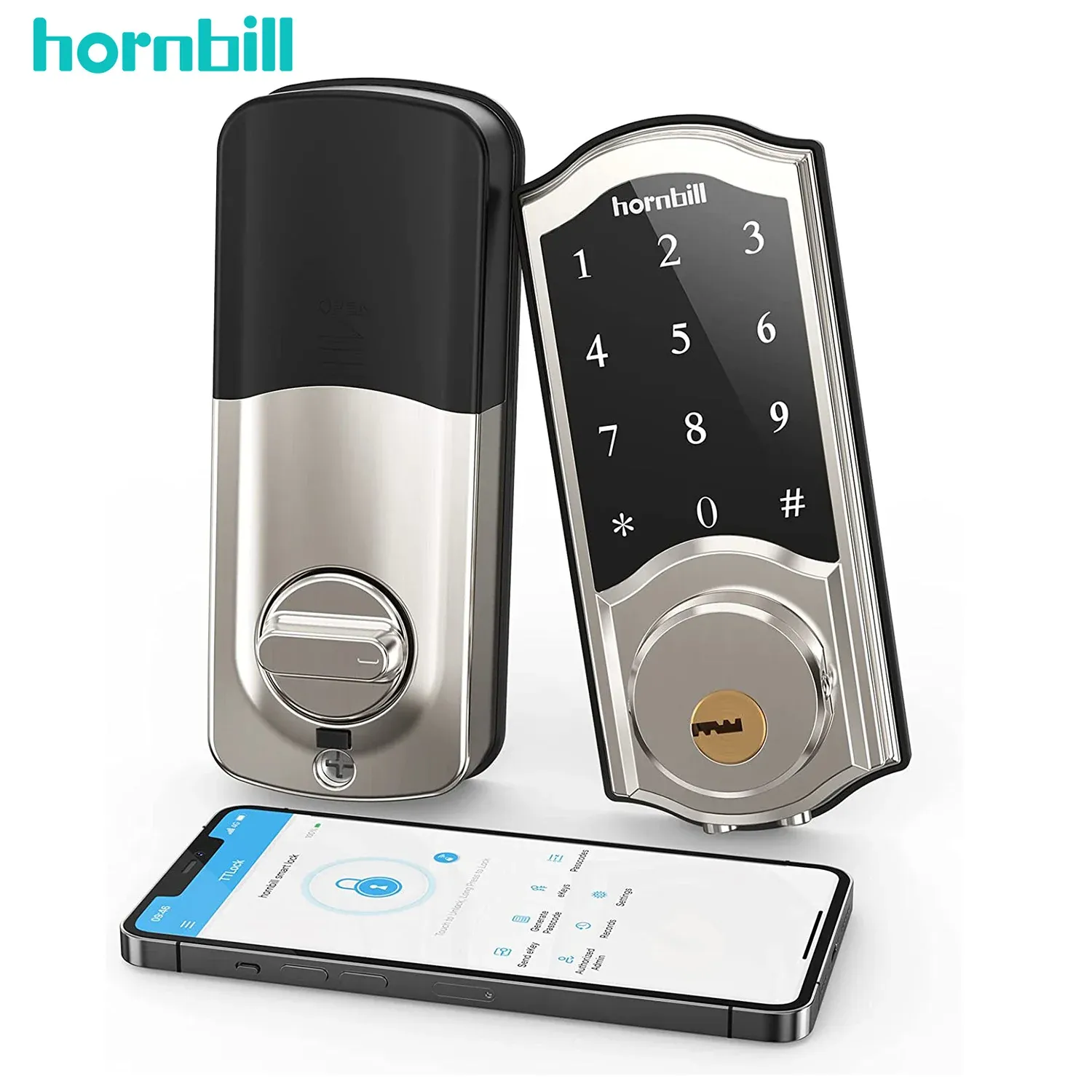 Kontrollera Hornbill Electronic Front Smart Deadbolt Door Lock Keyless Entry Digital Locks Bluetooth Password Keypad Lock For Home Ttlock