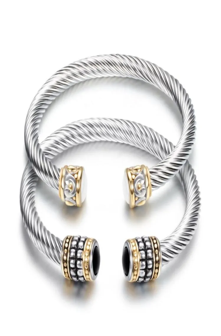 Charmarmband en armband voor vrouwen retro titanium staal ed draad goud bicolor armband roestvrijstalen kabelarmband ingelegd2830974