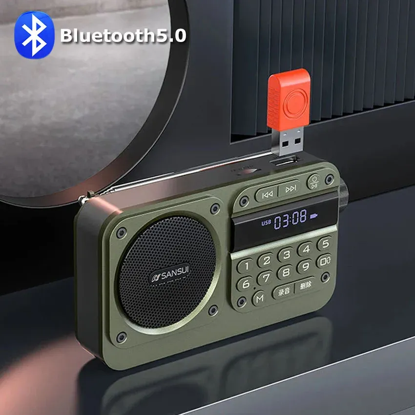 Радиопортативный FM Radio Mini FM Radios приемник на открытом воздухе Bluetooth -динамик TF Card USB Наушники MP3 Music Player Recorder 70108MHZ