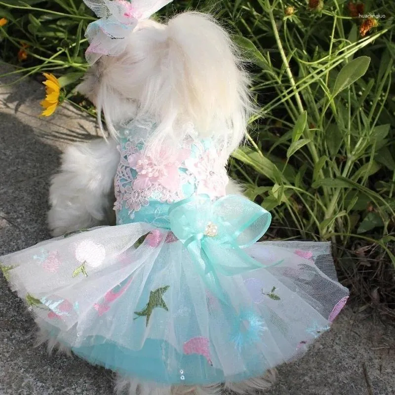 Ropa para perros la ropa para perros pequeños vestidos de boda fiesta de boda dos colores 5 tamaños de moda bordada