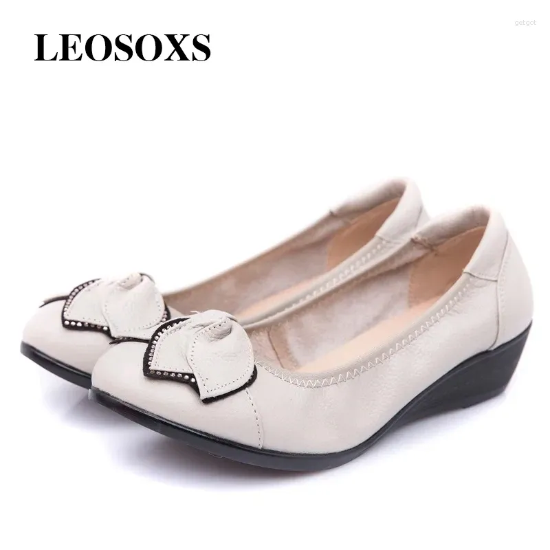 Casual Shoes LEOSOXS Plus Size(34-43)Loafers Comfortable Women Genuine Leather Flat Woman Work Flats 6 Colors