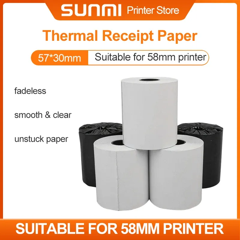 Papel 57*30 mm Registro de caja de papel térmico de papel termal Papel adecuado para SunMi V2/V2S/V2Pro Mobile Smart 58 mm Pos POS POS PDA Papel