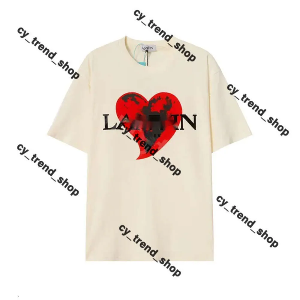 Рубашка Lanvine Мужская дизайнерская рубашка Lanvins Шорты моды Женская бежевая спекл печать алфавита
