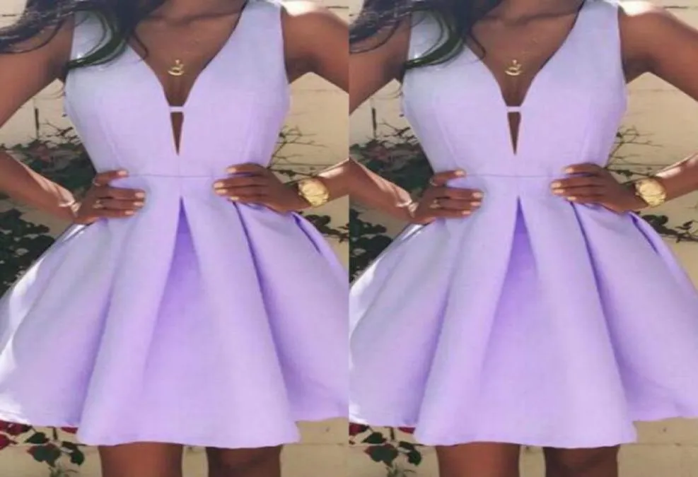 Fashion Purple Short Prom Dresses Sexy V Neck Mini Cocktail Dress Saudi Arabic A Line Pageant Homecoming Party Gowns3941813